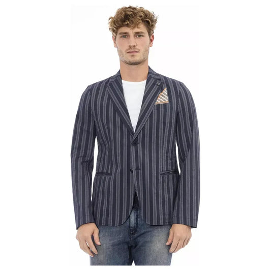 Distretto12 Chic Blue Cotton-Blend Classic Jacket Distretto12