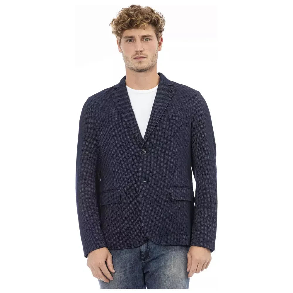 Elegant Blue Fabric Jacket with Button Closure