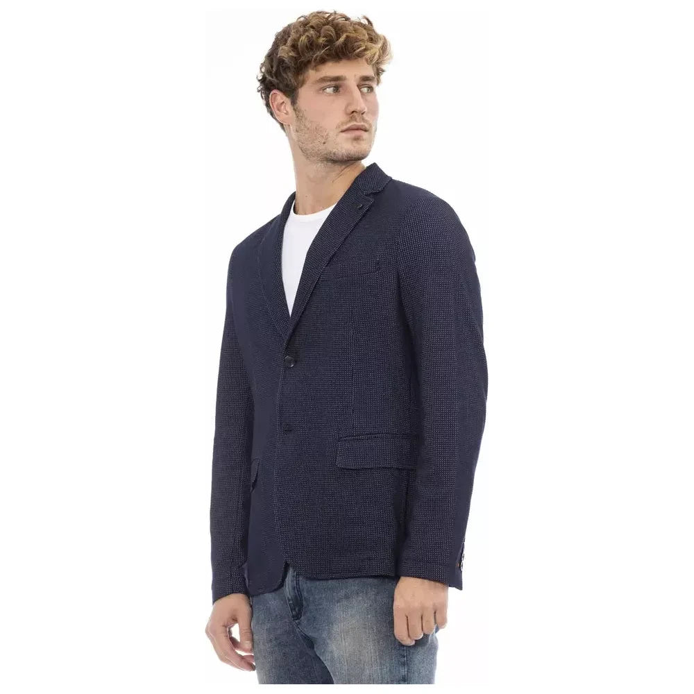 Elegant Blue Fabric Jacket with Button Closure