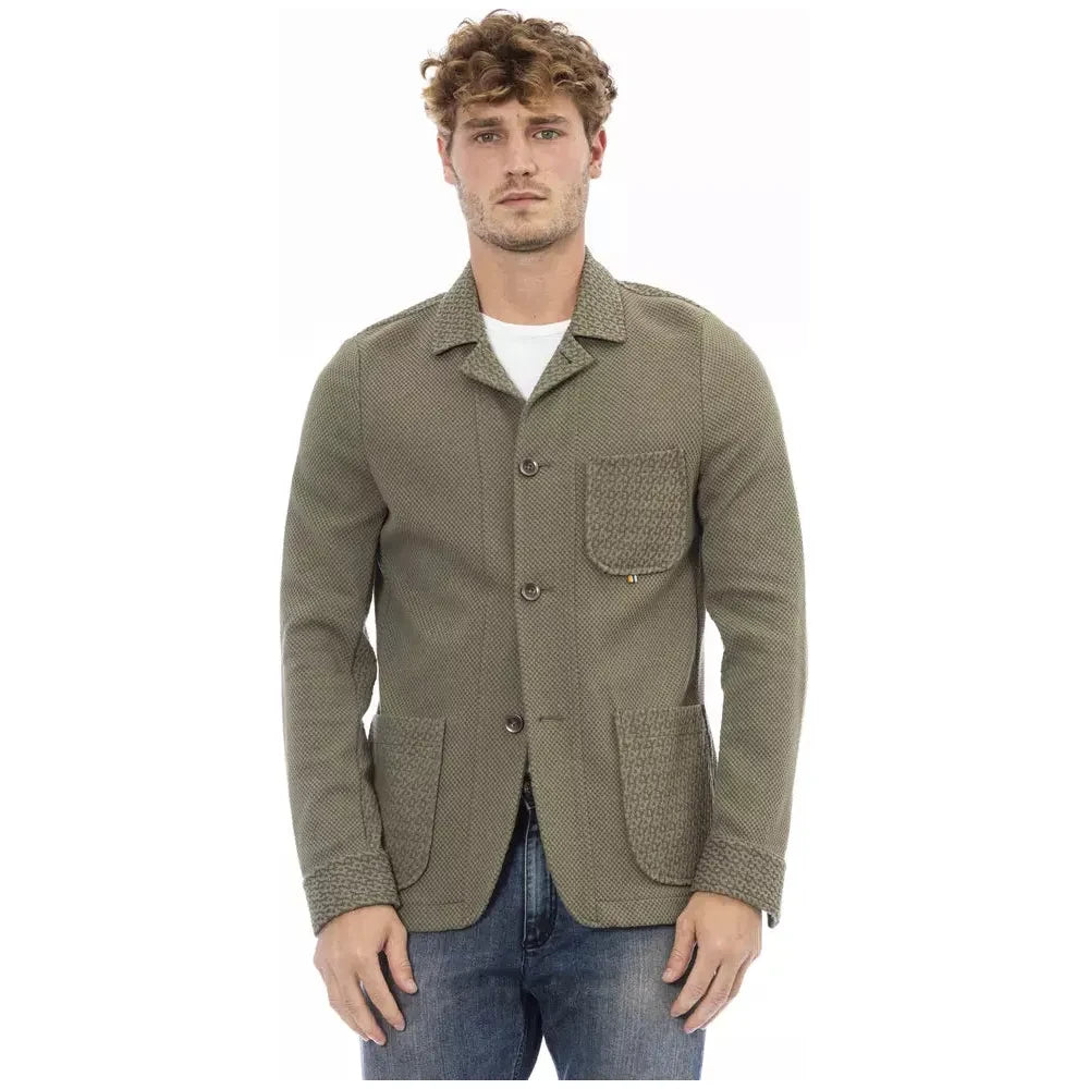 Elegant Green Fabric Jacket with Button Closure