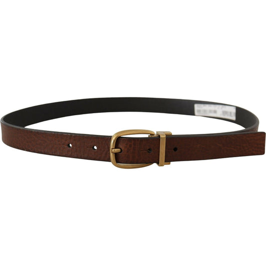 Elegant Brown Leather Belt with Logo Buckle