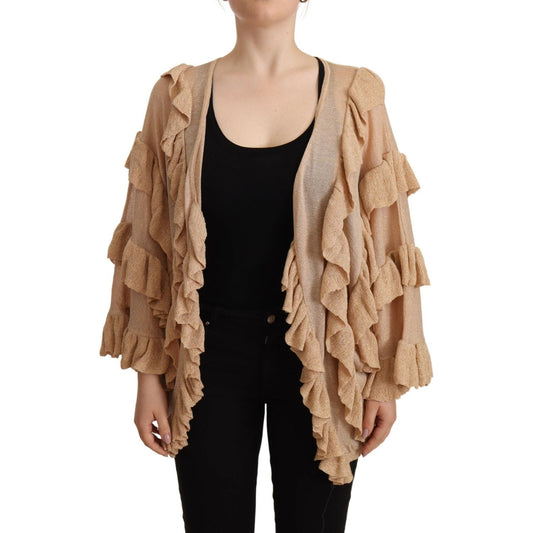 Chic Beige Long Sleeve Open Front Cardigan