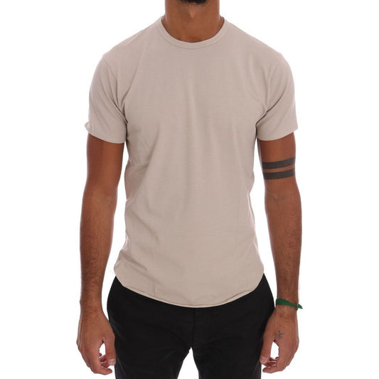 Beige Cotton Blend Crew Neck Tee