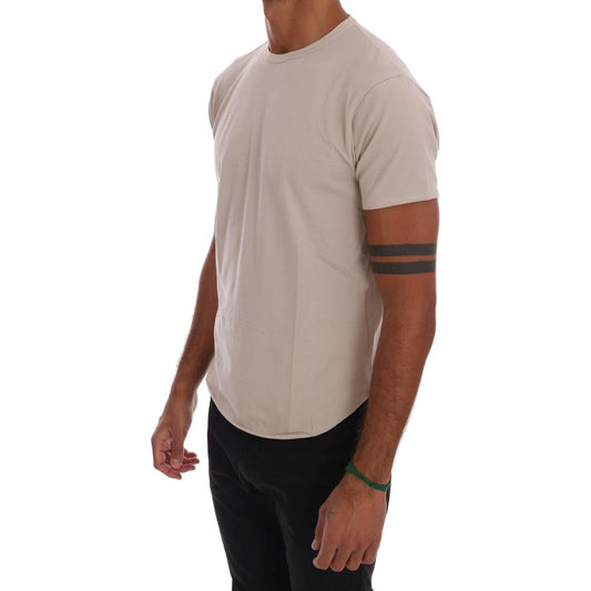 Beige Cotton Blend Crew Neck Tee