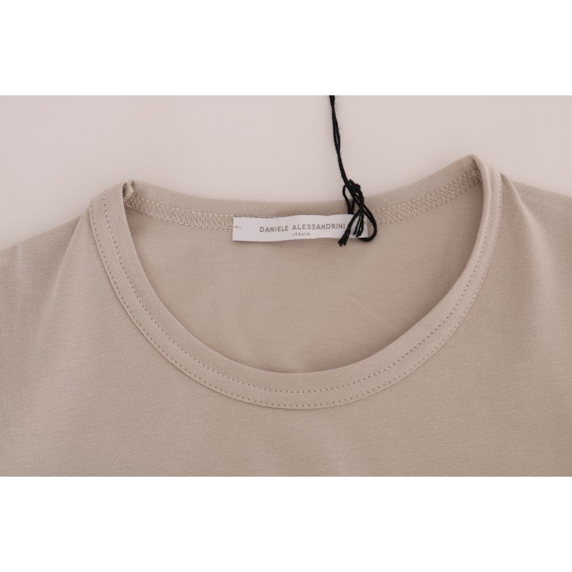 Daniele Alessandrini Beige Cotton Blend Crew Neck Tee Daniele Alessandrini