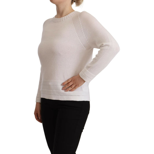 Elegant White Cotton Pullover Sweater