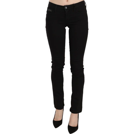 Elegant Black Mid Waist Slim Fit Jeans