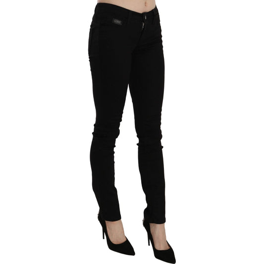 Elegant Black Mid Waist Slim Fit Jeans