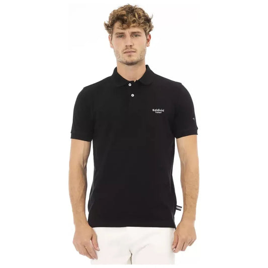 Sleek Black Cotton Polo with Elegant Embroidery