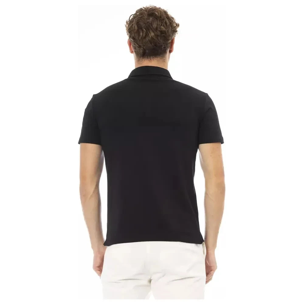 Elegant Black Embroidered Polo Tee