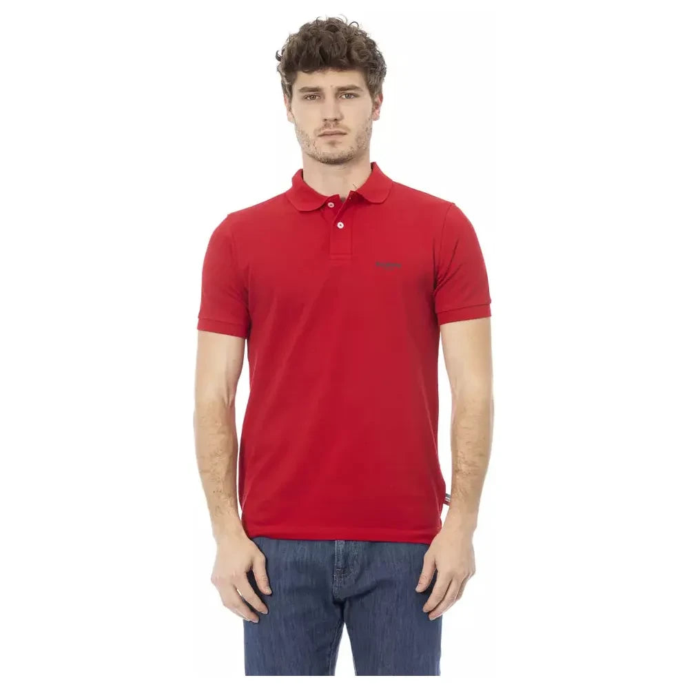 Elegant Red Cotton Polo with Chic Embroidery