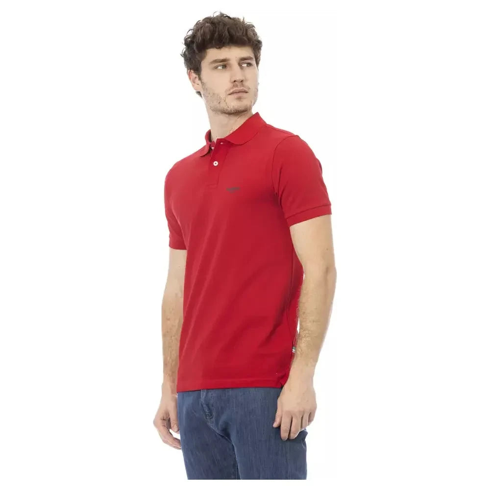 Elegant Red Cotton Polo with Chic Embroidery