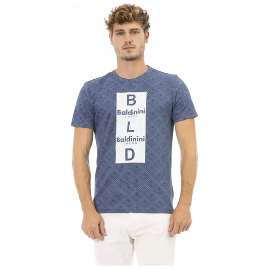 Elevated Blue Cotton Tee with Front Print