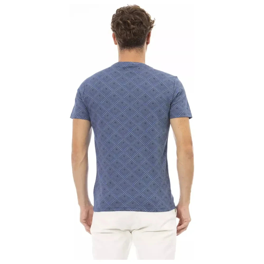 Elevated Blue Cotton Tee with Front Print