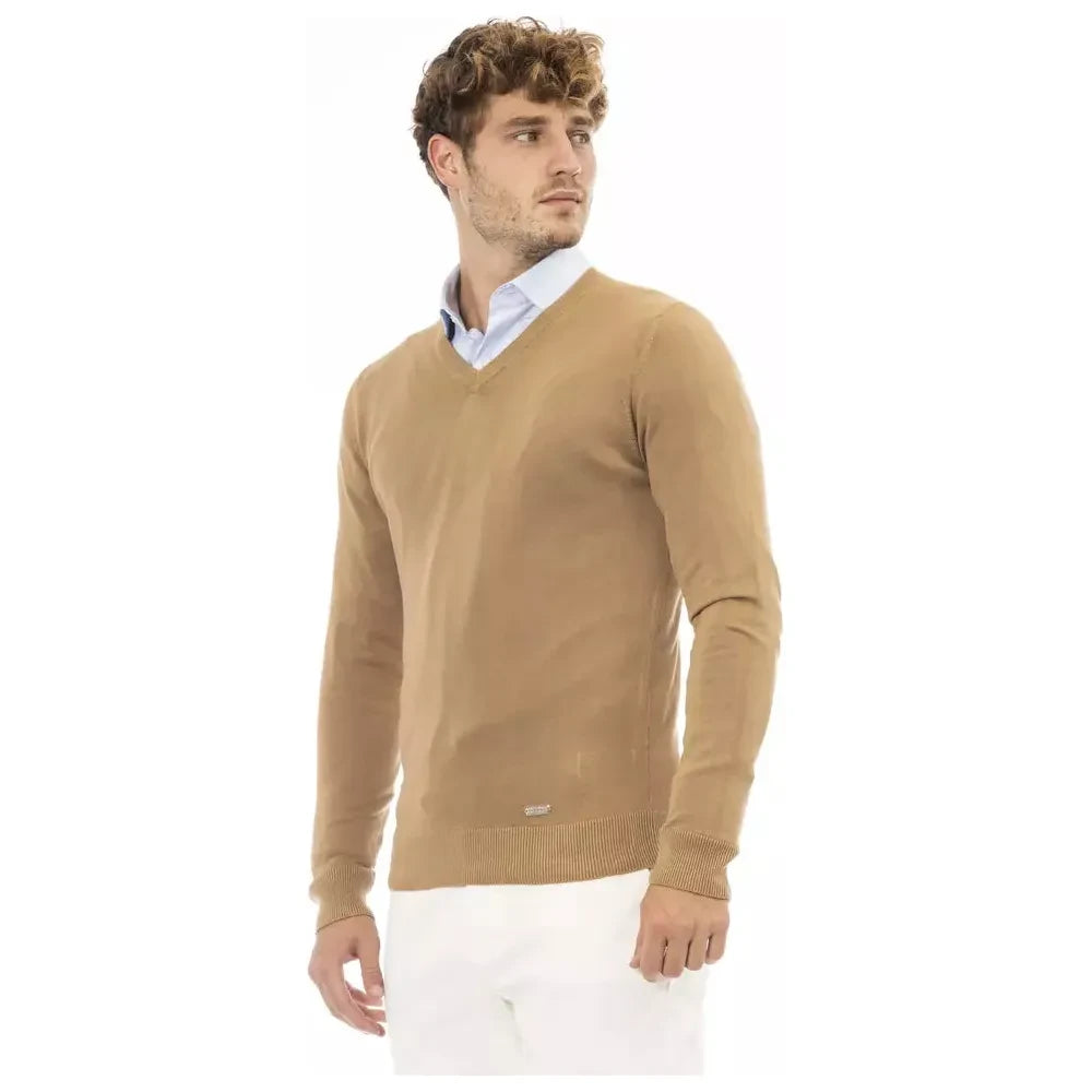 Baldinini Trend Beige V-Neck Modal Cashmere Sweater Baldinini Trend