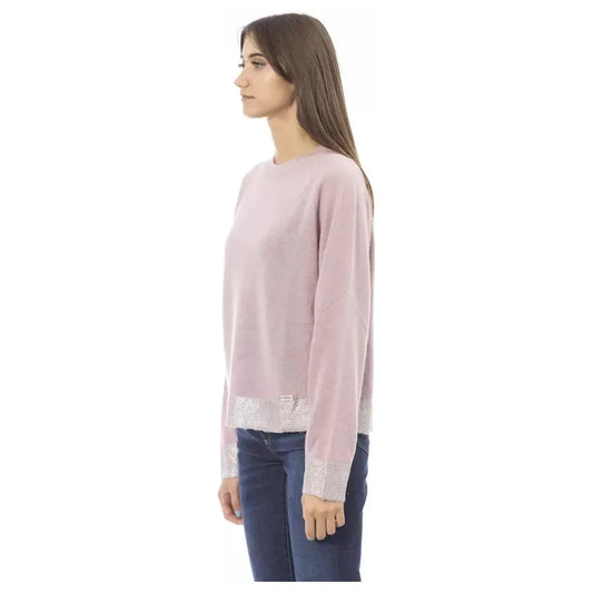 Baldinini Trend Chic Crew Neck Monogram Sweater in Pink Baldinini Trend