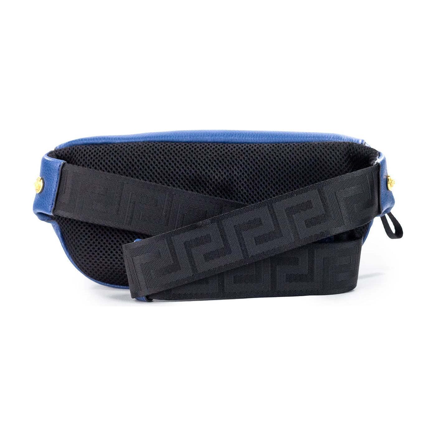 Small Navy Calf Leather Medusa Pendant Fanny Waist Pack Belt Bag