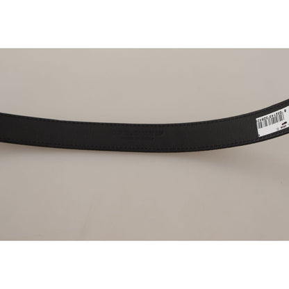 Dolce & Gabbana Black Calf Canvas Silver Tone Logo Metal Belt