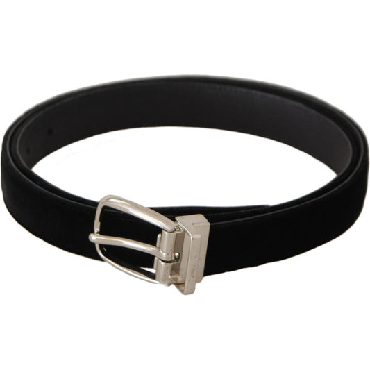 Elegant Velvet Black Belt with Logo Buckle