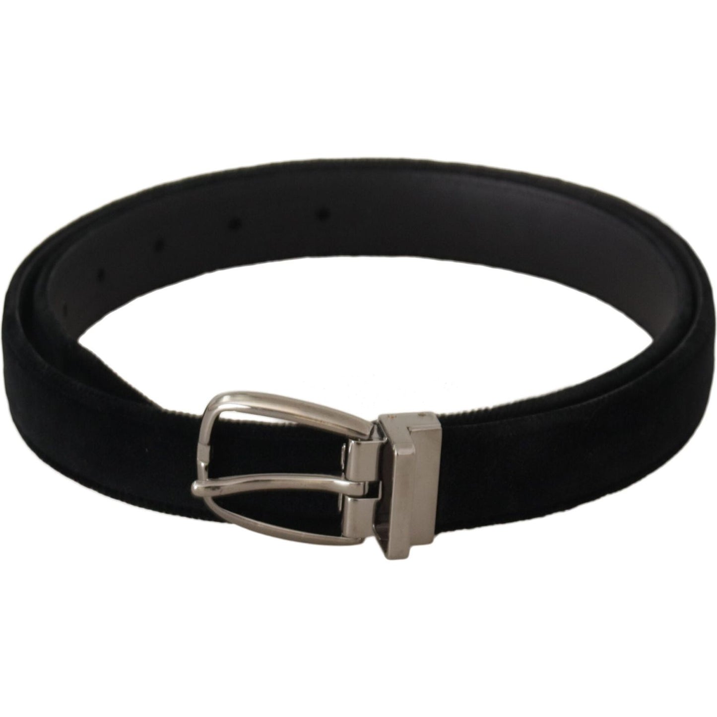 Elegant Black Velvet Engraved Buckle Belt