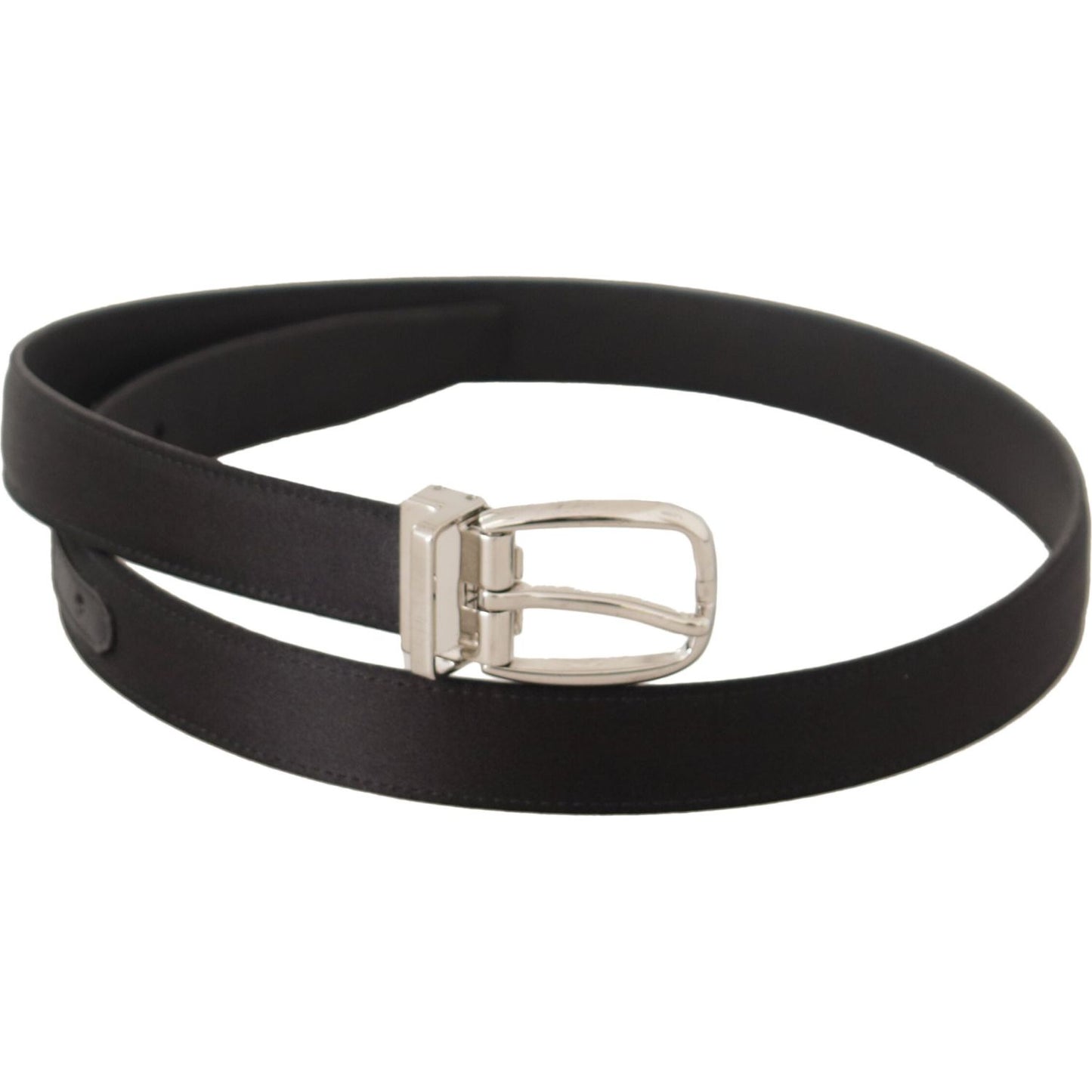 Elegant Black Leather-Canvas Designer Belt