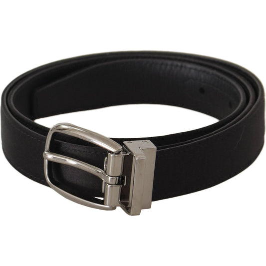 Elegant Silk Leather Belt with Logo Buckle