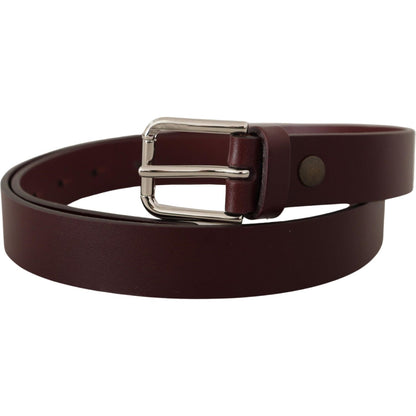 Dolce & Gabbana Maroon Calf Leather Silver Tone Metal Buckle Belt