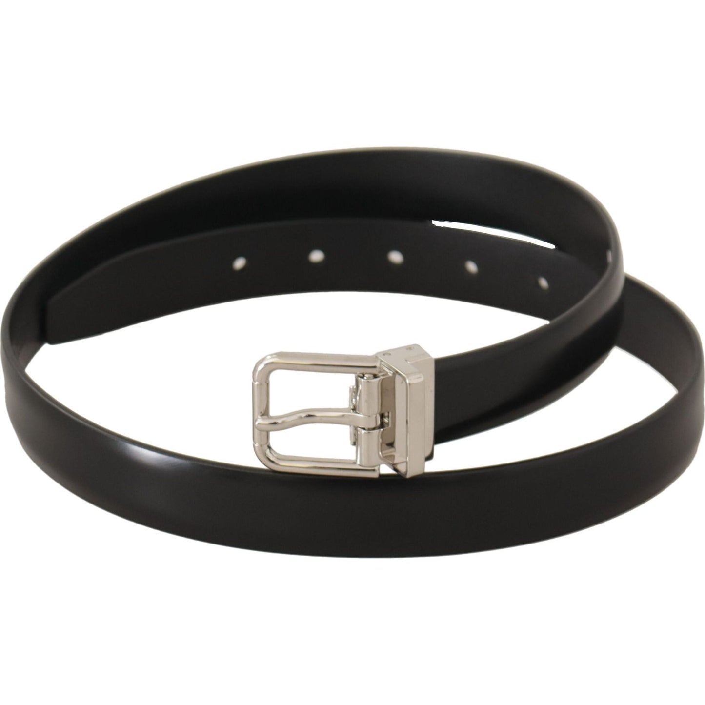 Elegant Black Leather Belt with Metal Buckle