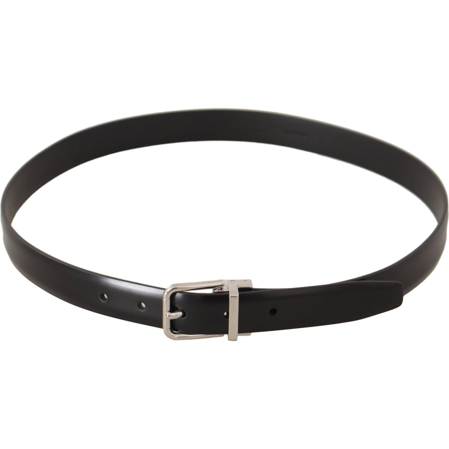 Elegant Black Leather Belt with Metal Buckle