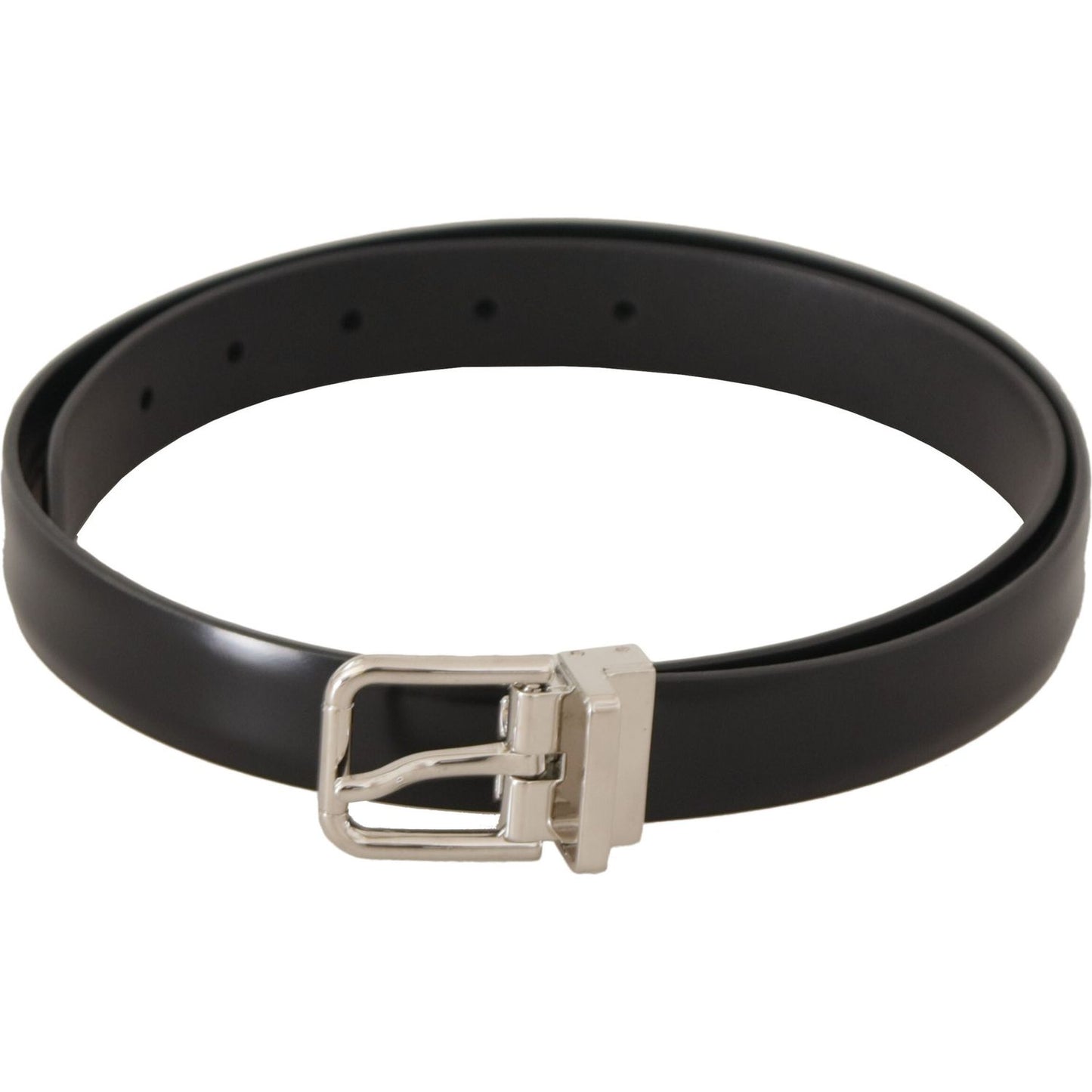 Elegant Black Leather Belt with Metal Buckle