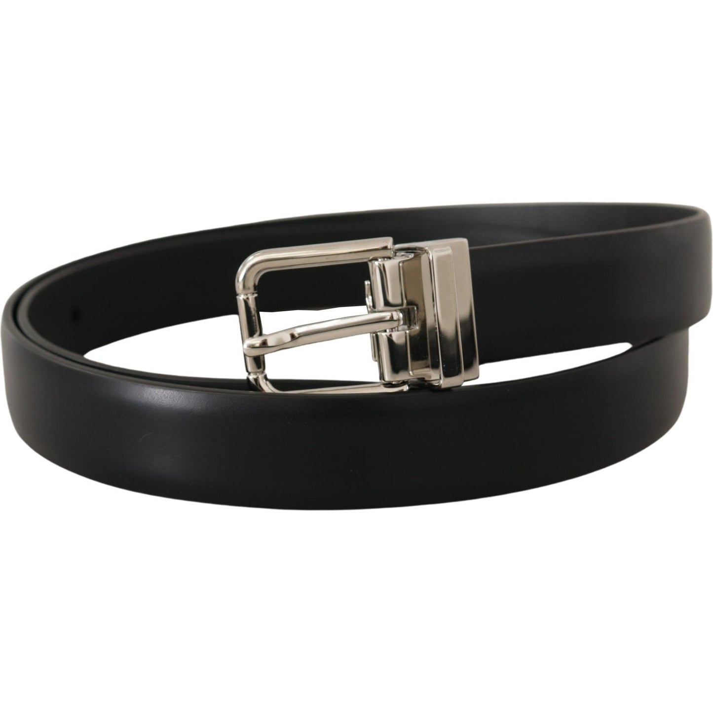 Elegant Black Leather Belt with Metal Buckle