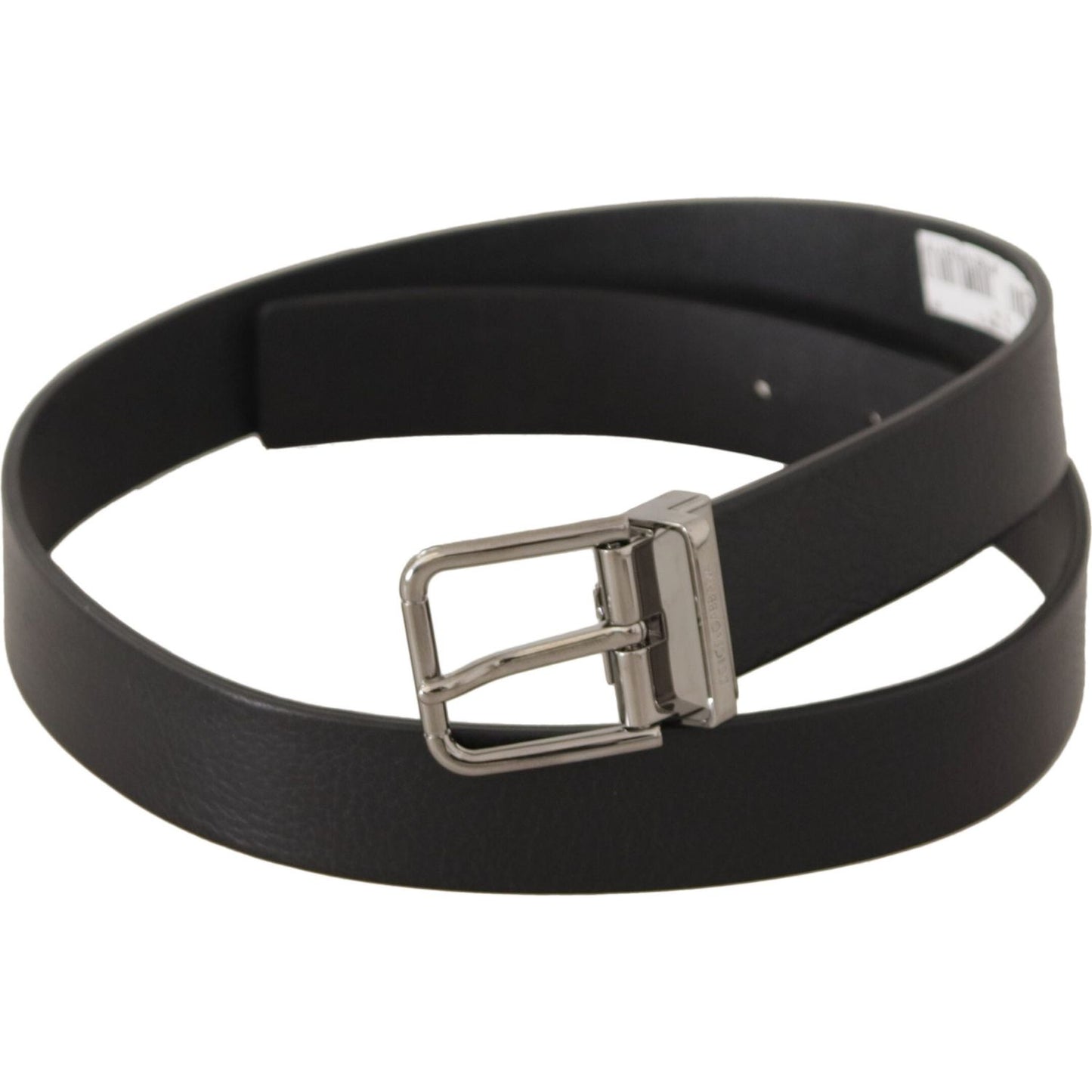 Elegant Black Leather Belt with Metal Buckle