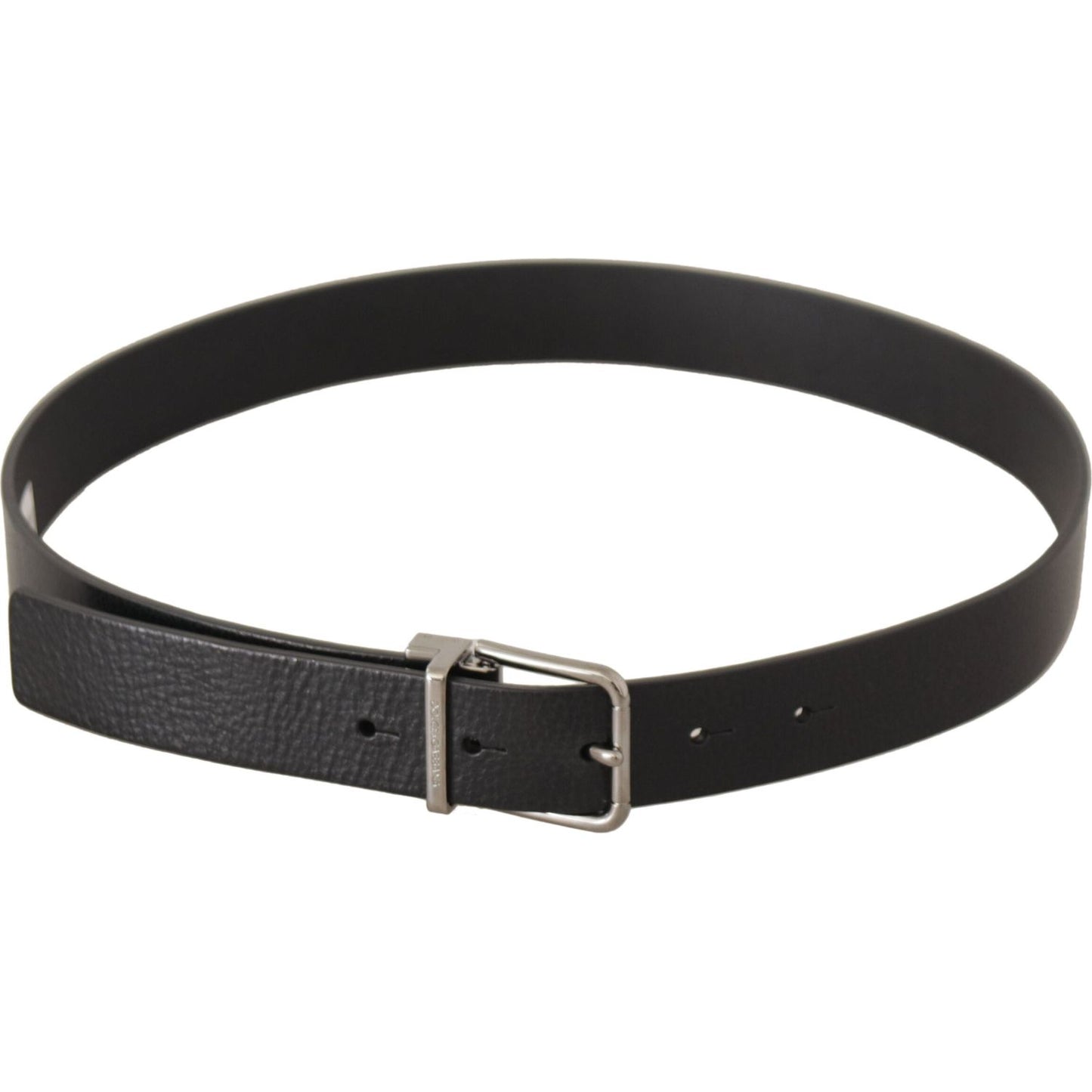 Elegant Black Leather Belt with Metal Buckle