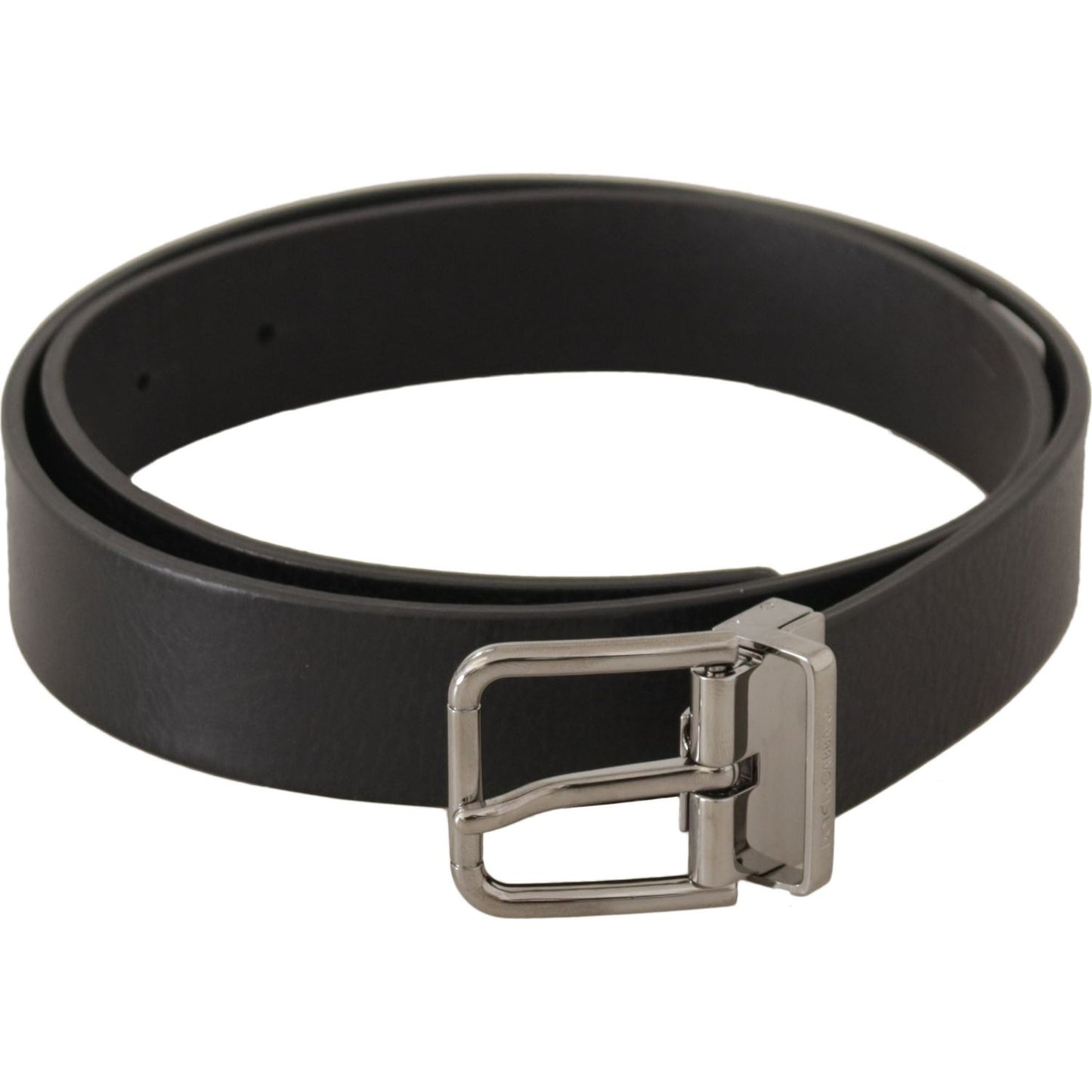 Elegant Black Leather Belt with Metal Buckle