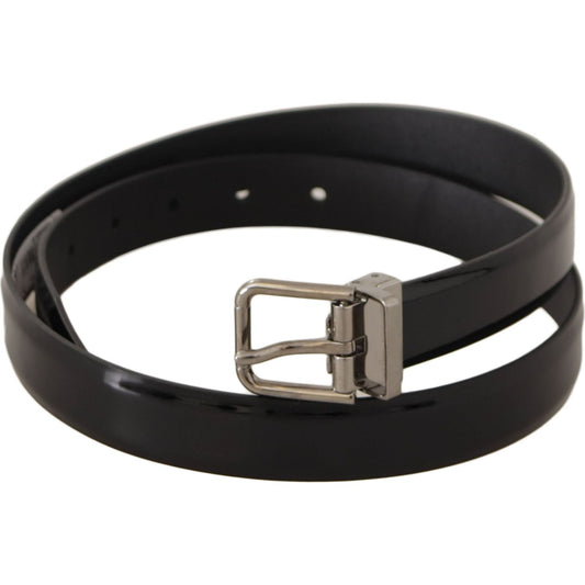 Elegant Black Leather Belt with Metal Buckle