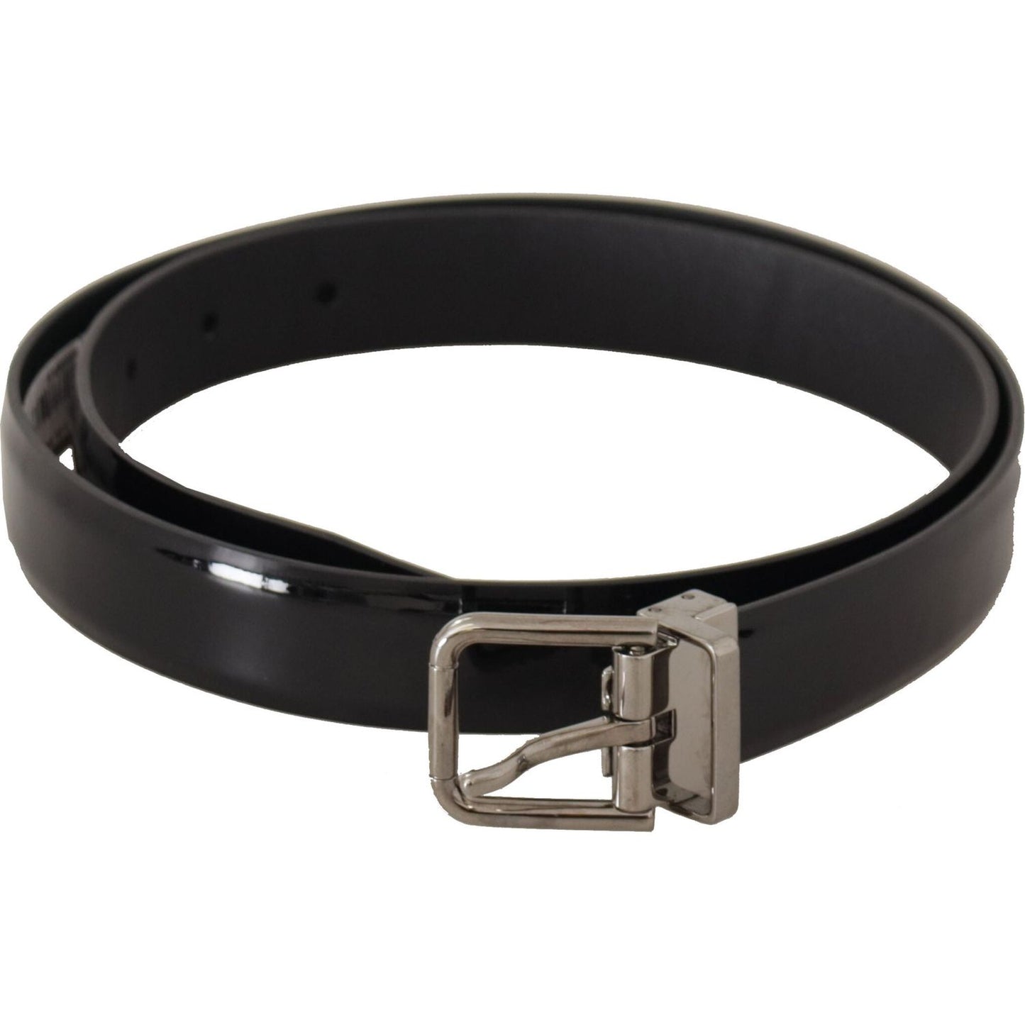 Elegant Black Leather Belt with Metal Buckle