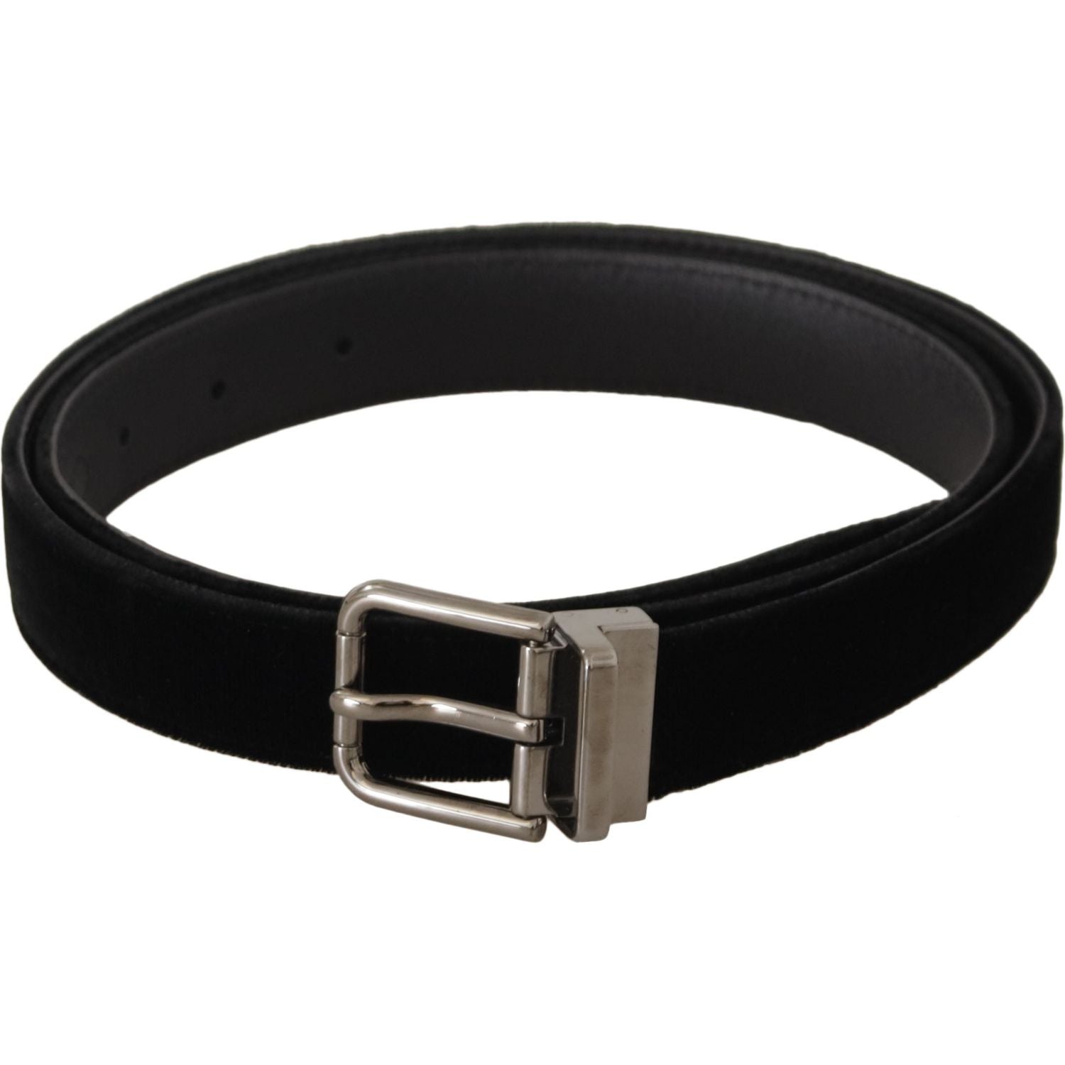 Dolce & Gabbana Black Classic Velvet Logo Engraved Metal Buckle Belt