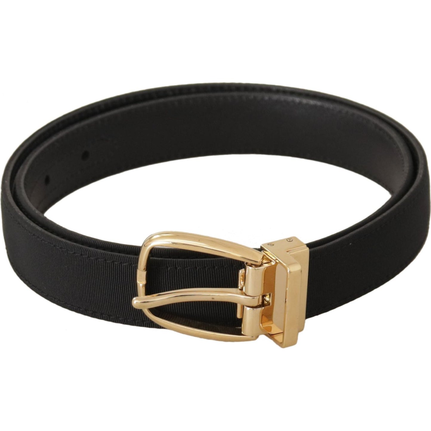 Dolce & Gabbana Black Canvas Leather Gold Metal Buckle Belt