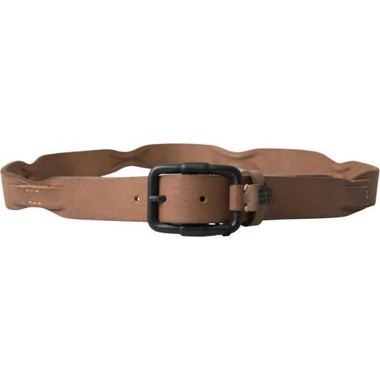 Elegant Brown Leather Waist Belt with Black Metal Buckle