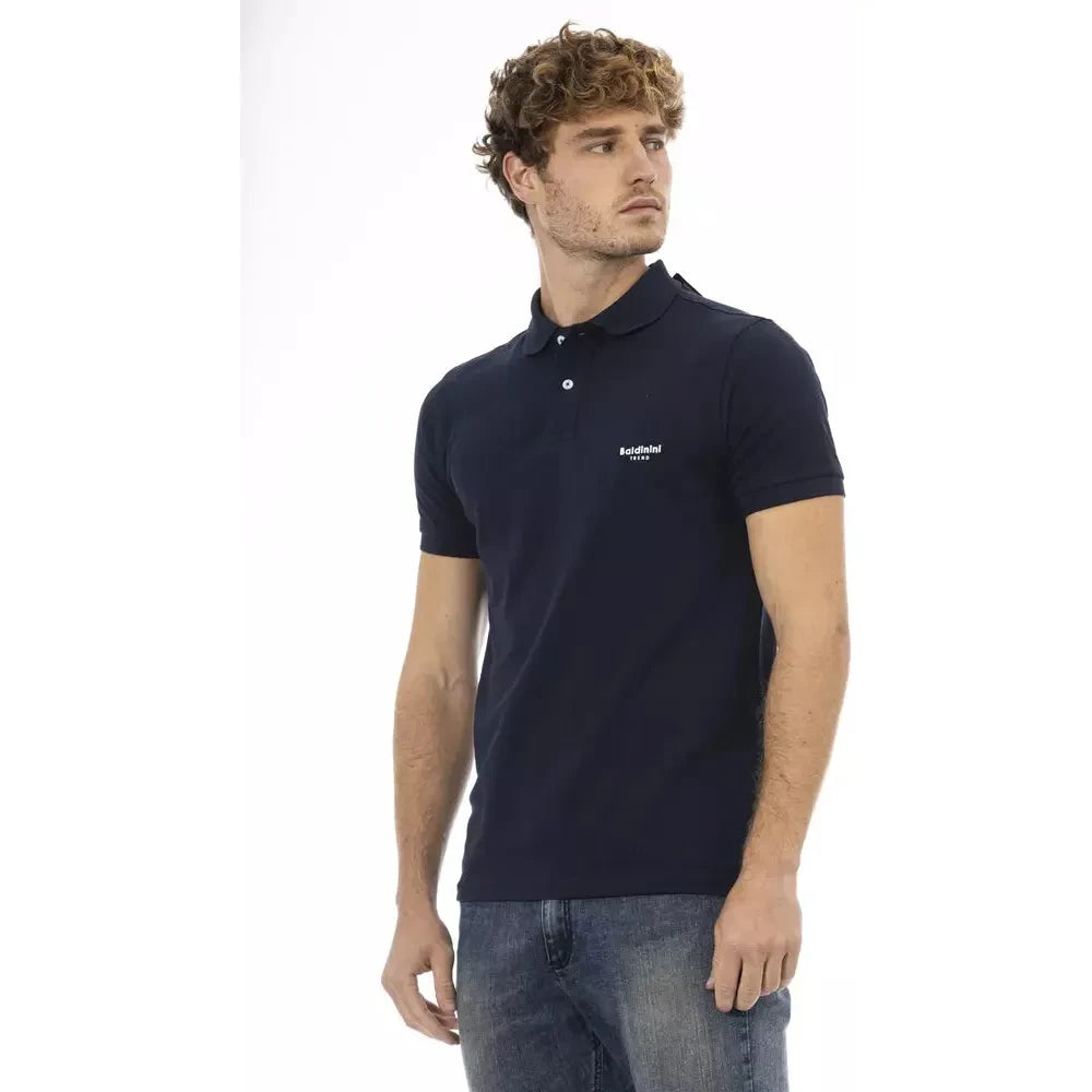 Chic Blue Embroidered Cotton Polo