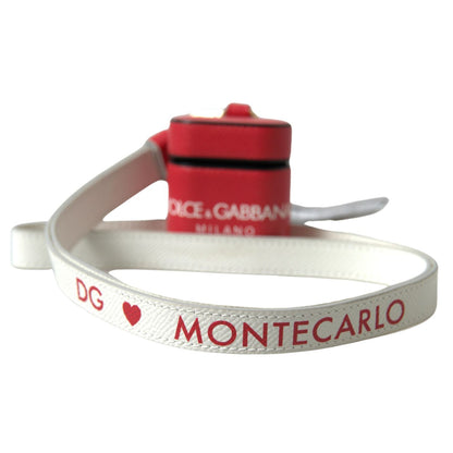 Dolce & Gabbana Red Leather Gold Tone Metal Logo Print Airpods Case