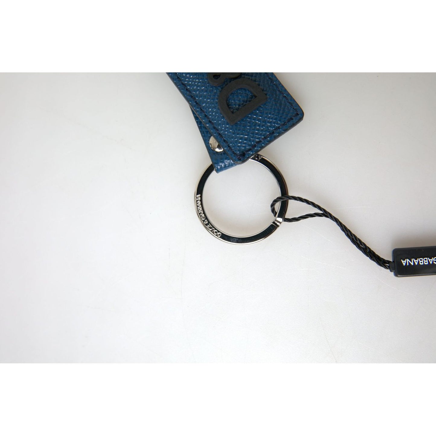 Elegant Blue Leather Keychain with Silver Accents