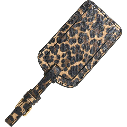 Elegant Leopard Leather Luggage Tag