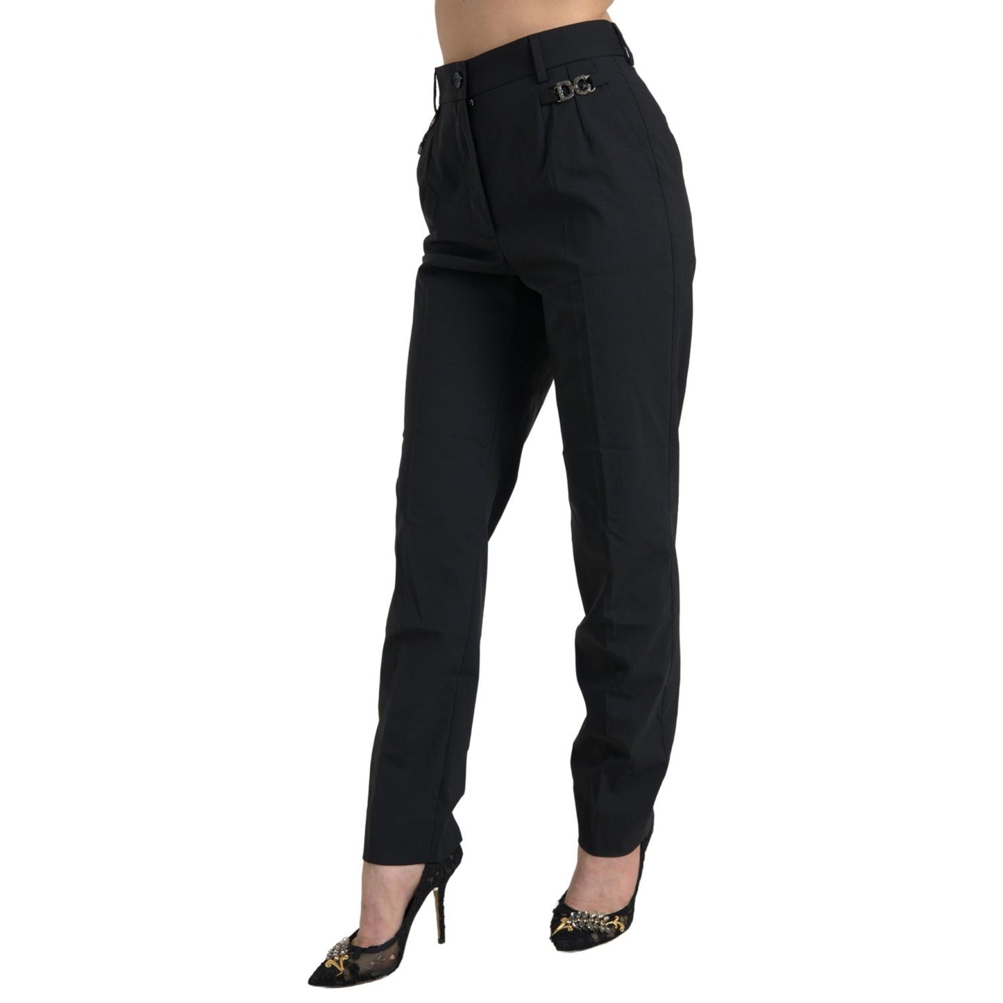 Dolce & Gabbana Black Wool High Waist Tapered Pants