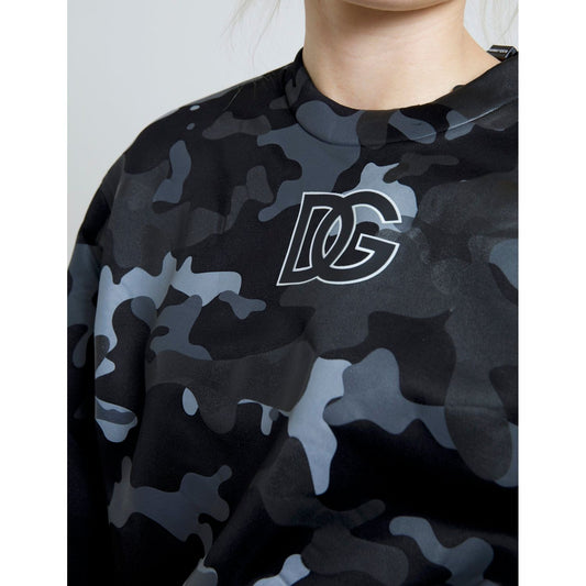 Elegant Black Camouflage Pullover Sweater