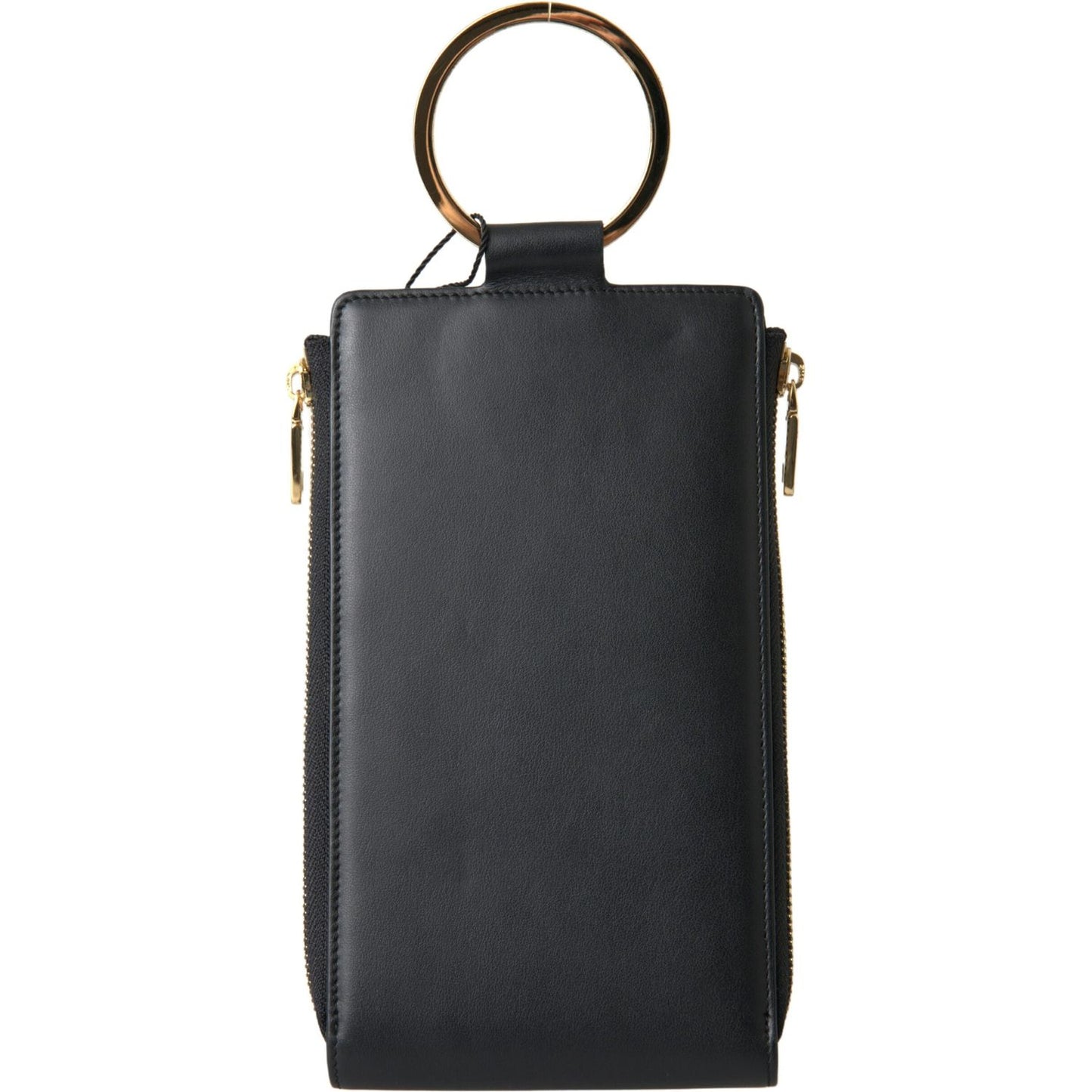 Elegant Black Leather Cardholder with Zip Detail