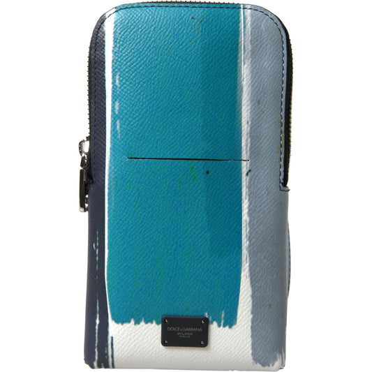 Elegant Leather Crossbody Phone Bag in Blue & White