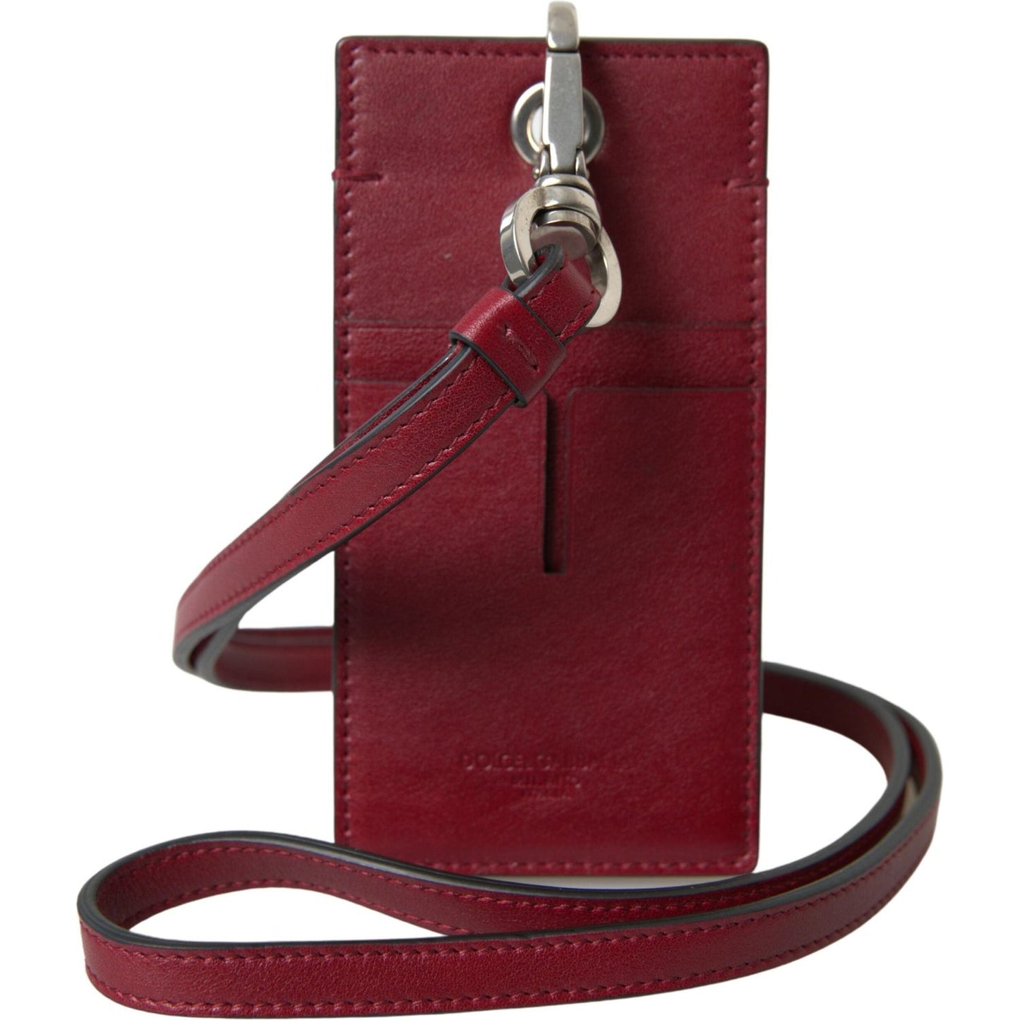 Elegant Red Leather Cardholder with Lanyard