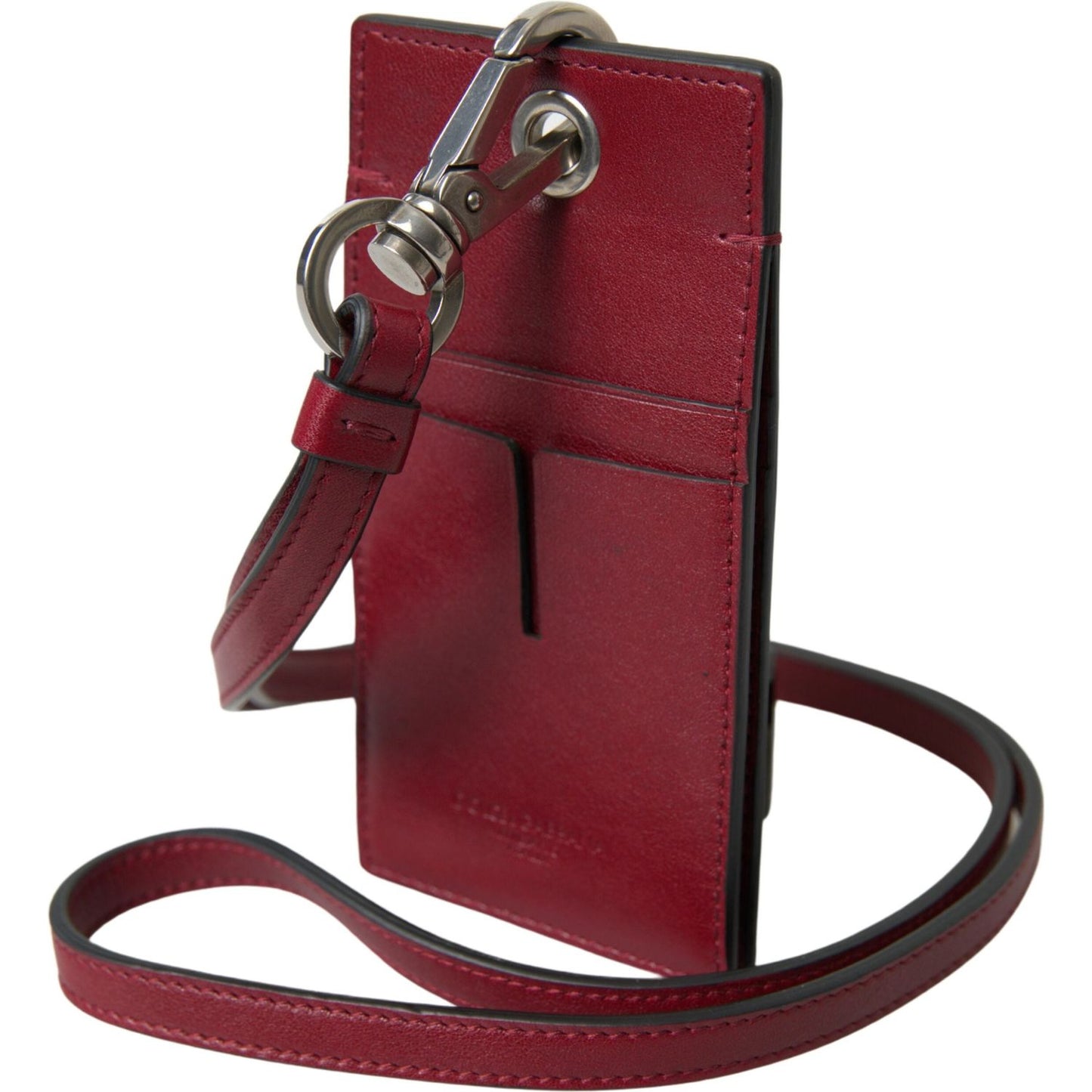 Elegant Red Leather Cardholder with Lanyard