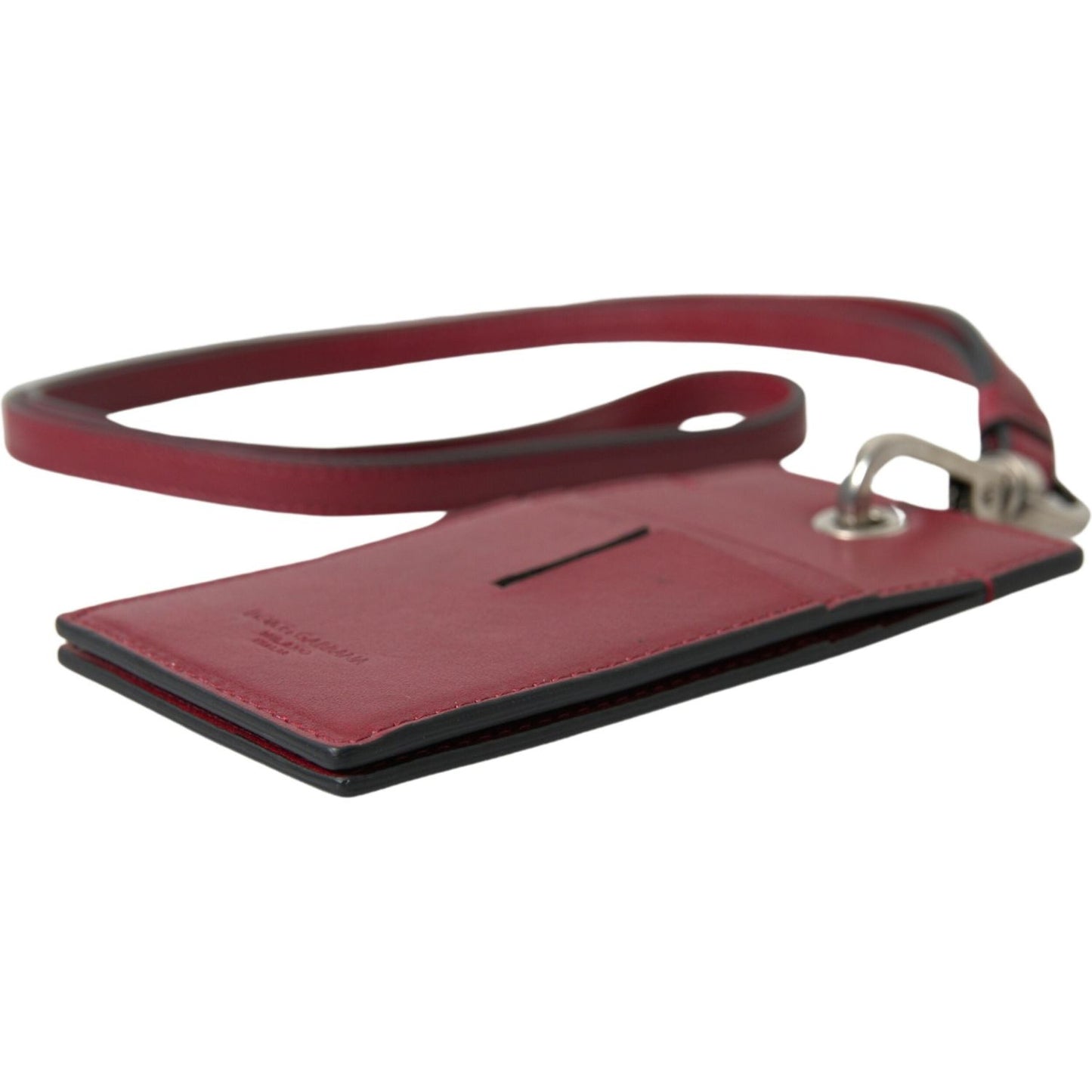 Elegant Red Leather Cardholder with Lanyard